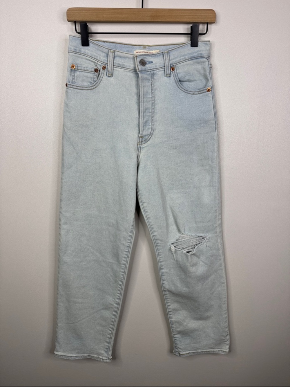 Levi's Ribcage Straight Ankle Jeans Light Wash High Rise Button Fly Denim 26